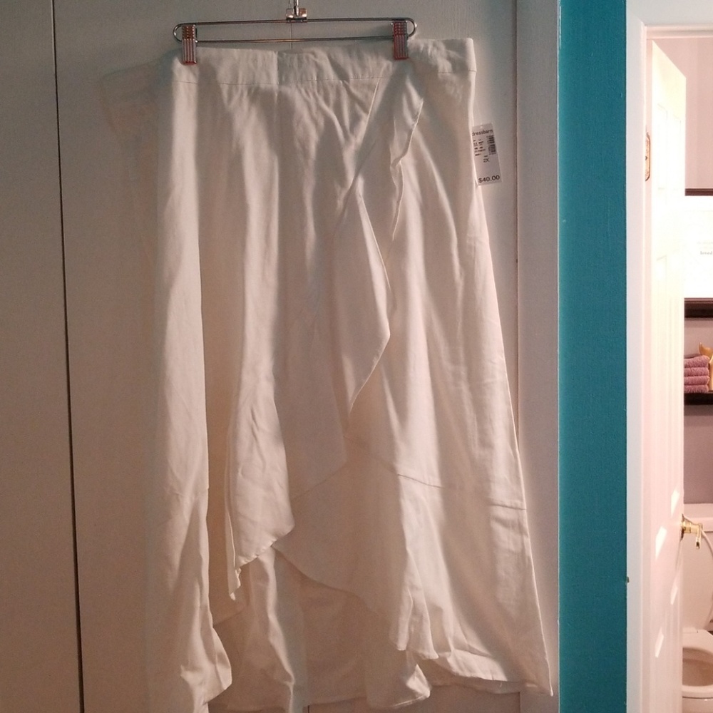 White, linen faux wrap skirt